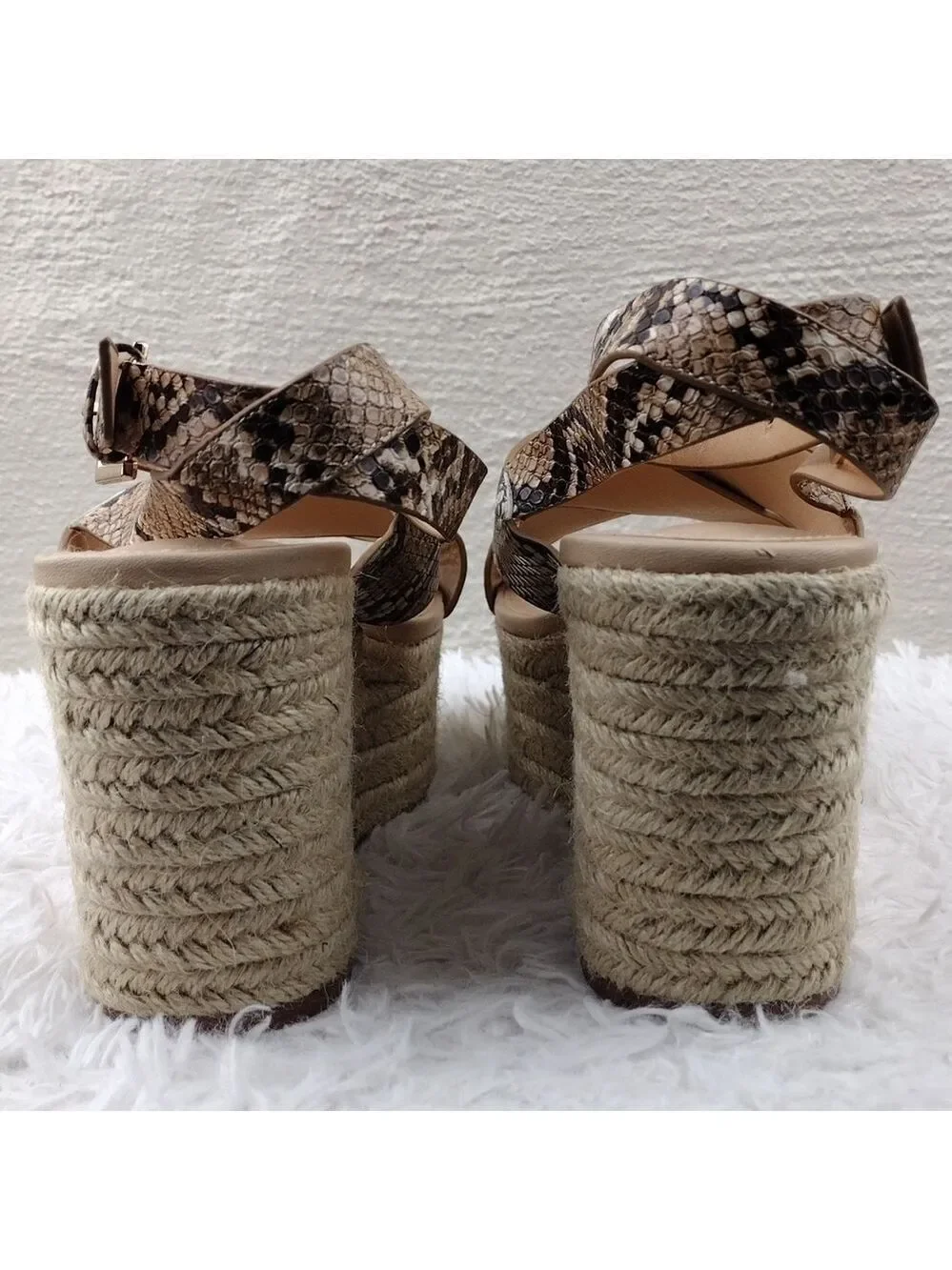 Office London Brown Snakeskin Open Toe Slingback Platform Espadrille Sandal Shoe